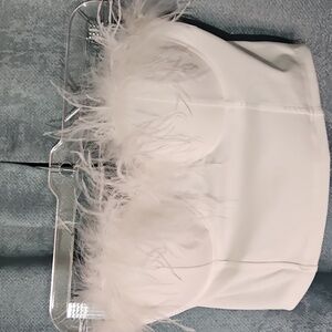 Salanta White Feather-Trimmed Corset Style Crop Top Romantic Goth- Size Medium